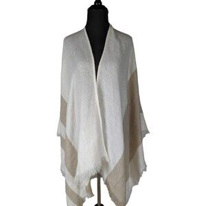 Chatties' Sweater OS Women's Beige White Open Front Dolman Sleeve Poncho Cozy